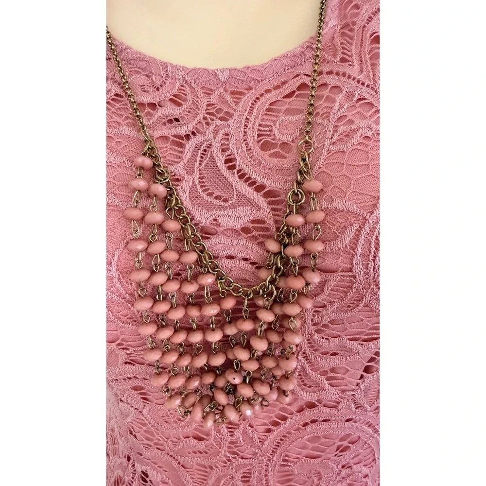 Vtg Dusty Rose Floral Lace Peplum Necklace Sleeveless Top M Coquette Victorian - Picture 12 of 16